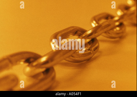 Metal Chain Links Orange Toned Close up Stock Photo