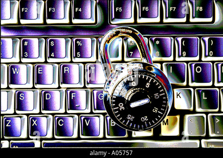 padlock on computer keyboard Stock Photo