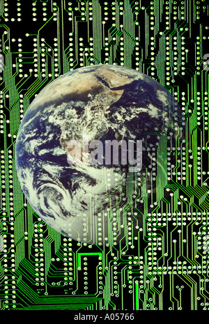 Earth coming out of circuit board Stock Photo