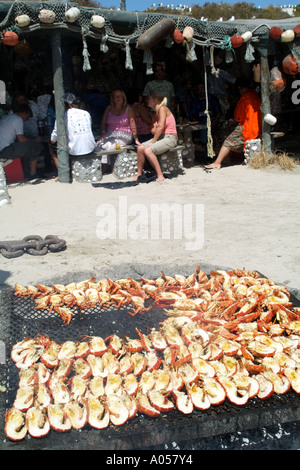 Beach restaurant at Langebaan resort western cape South Africa RSA Crayfish cooking grilling Stock Photo