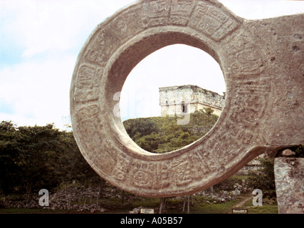 Ball court ring Mayan ruins at Uxmal Yucatan Mexico Stock Photo