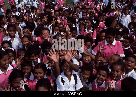 Fiji, Crowd Of School Children Stock Photo