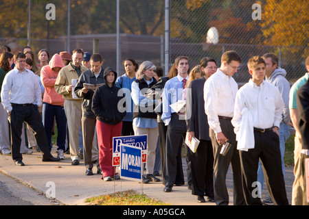 Voters in early morning line for the presidential election Lyon Village Community House Precinct 16 in Arlington Virginia Stock Photo