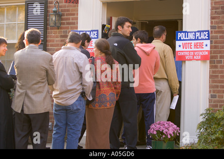 Late morning voters in line for the presidential election Lyon Village Community House Precinct 16 in Arlington Virginia Stock Photo