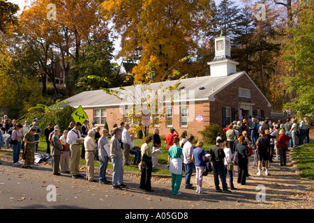 Late morning voters in line for the presidential election Lyon Village Community House Precinct 16 in Arlington Virginia Stock Photo