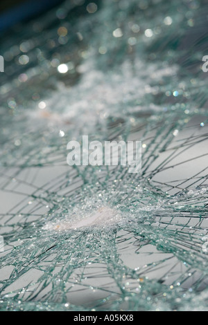 Close-up of cracked car windshield Stock Photo