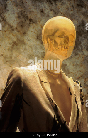 Computer generated image of a man whose face is transparent and his skull is visible Stock Photo