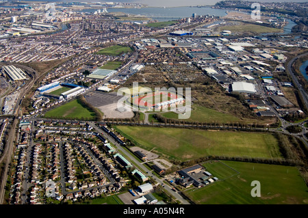 Aerial Leckwith Stadium Ninian Park Cardiff Bay South Wales Stock Photo