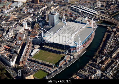 Aerial Millennium Stadium Cardiff Arms Park River Taff Cardiff City Centre South Wales Stock Photo