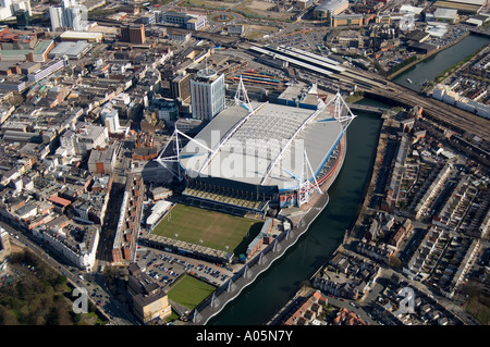 Aerial Millennium Stadium Cardiff Arms Park River Taff Cardiff City Centre South Wales Stock Photo