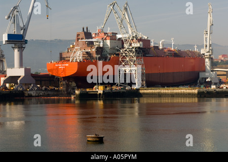 Ship Building at the Mouth of the River Nervion, Bilbao, Northern Spain Stock Photo
