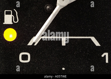 Car Fuel Gauge On Empty with Warning Light Stock Photo