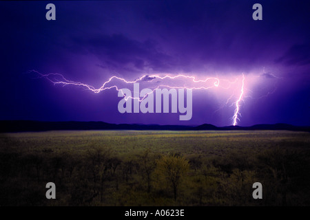 Lightning strike in Serengeti Tanzania Africa Stock Photo