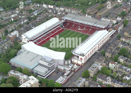 Aerial view of Arsenal Football Club in London showing the Highbury Stadium which is home of the Gunners or the Gooners Stock Photo