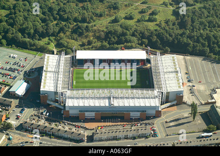 Aerial view of Blackburn Rovers Football Club in Blackburn Lancashire, also known as Ewood Park and is home to the Rovers Stock Photo