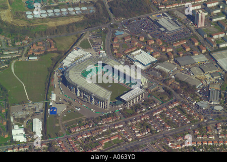 Aerial view of Twickenham Stadium, the home of Rugby Football Union in London. It is also known as Twickers & the Cabbage Patch Stock Photo