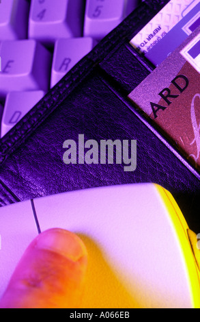 Credit cards computer keyboard mouse Stock Photo