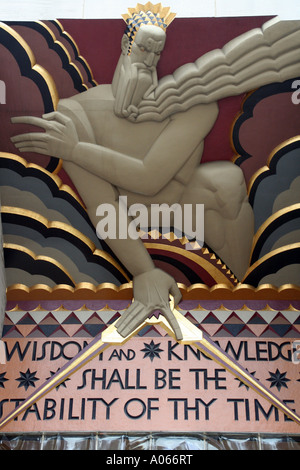 Lee Lawrie's 'Wisdom with Sound and Light', Rockefeller Center, New York Stock Photo