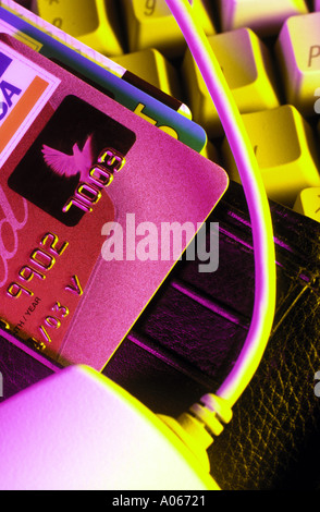Credit card computer keyboard mouse Stock Photo