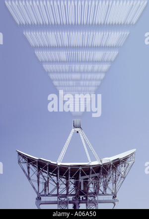 Communications satellite dish. Up link and binary numbers Stock Photo