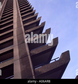 A low angle view of Shakespeare Tower on the Barbican Estate a residential high rise tower block of balcony flats in London England UK  KATHY DEWITT Stock Photo