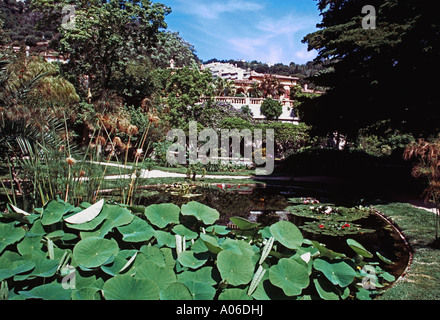 The Lily Pond and Villa at the Val Rameh Gardens at Menton Stock Photo