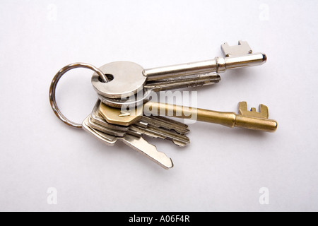Set of House keys on a white studio background. Stock Photo