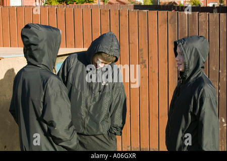 young lads wearing hoody tops in Salford, Manchester, UK Stock Photo