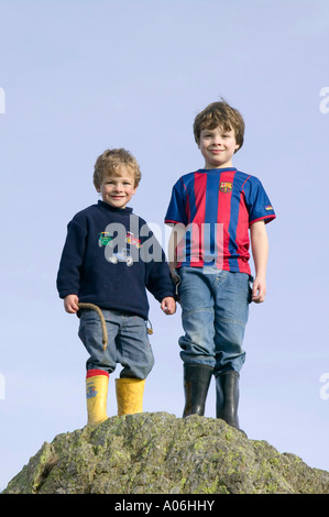 children on top of loughrigg, Lake district, UK Stock Photo
