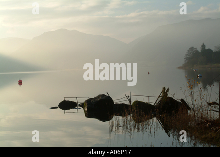 Morning Mist on Ullswater Towards Helvellyn from Watermillock Cumbria England United Kingdom UK Stock Photo