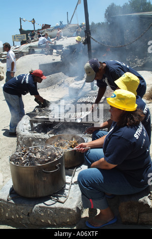 Beach bar and restaurant at Langebaan on the West Coast north of Cape Town South Africa RSA seafood being cooked in large pots Stock Photo