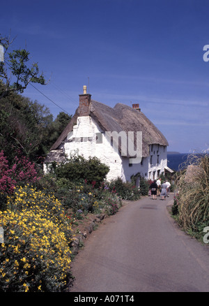 View of people in the road, with cottages on either side, by Adams, S ...