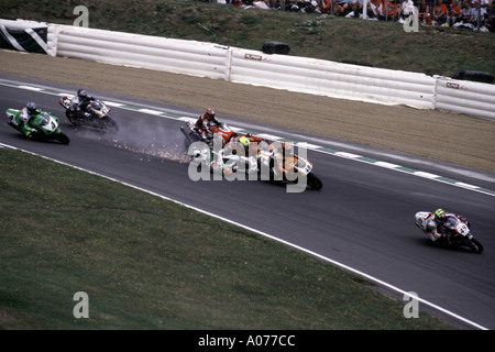 World Superbike crash Brands Hatch European round August 2000 Stock Photo