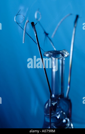 inside of incandescent light bulb showing broken filaments Stock Photo