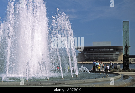 Fountain at Amaliehaven (The Amalie Garden) opposite the new Copenhagen Opera House in Copenhagen Denmark Stock Photo