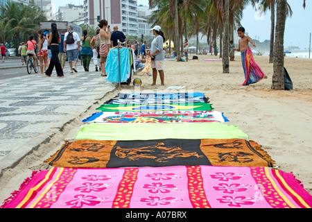 Colorful beach towels Ipanema beach Rio de Janeiro Brazil Stock Photo