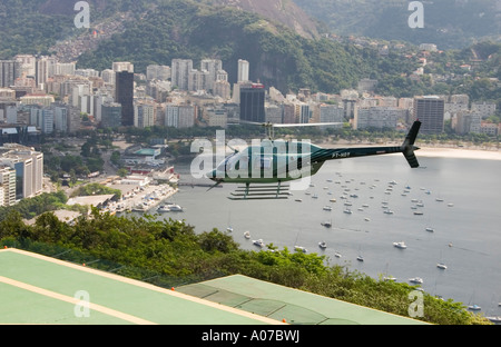 Chopper taking off for a sightseeing tour over Rio de Janeiro Brazil Stock Photo