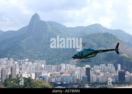Chopper taking off for a sightseeing tour over Rio de Janeiro Brazil Stock Photo