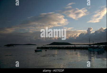 Samson Hill Bryher looking from New Grimsby harbour Bay Tresco Scilly island Scillies Cornwall England isle evening autumn Stock Photo