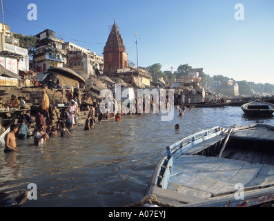 Bathing in the ganges in India Stock Photo