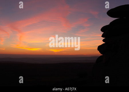 Granite tors on Stowe's Hill, Bodmin Moor, at sunset. Stock Photo