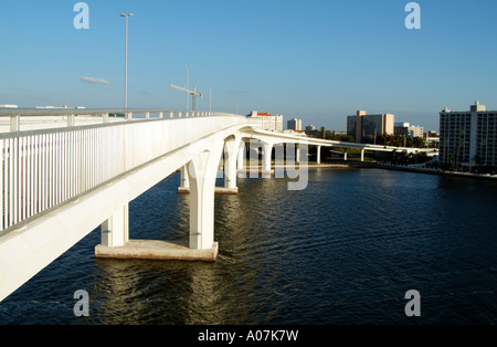 The Memorial Causeway carrying traffic between Clearwater and Clearwater Beach Florida USA. The causeway crosses the harbor Stock Photo