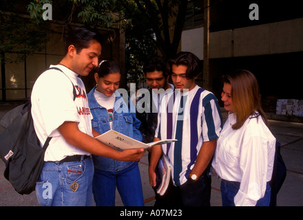 Hispanic students, college students, studying, studying for test, on campus, campus, University of Guadalajara, Guadalajara, Jalisco State, Mexico Stock Photo
