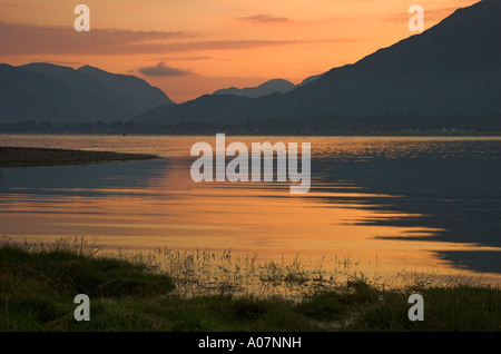 Summer sunset over Loch Linnhe from Bunree, Onich, Scotland. Stock Photo