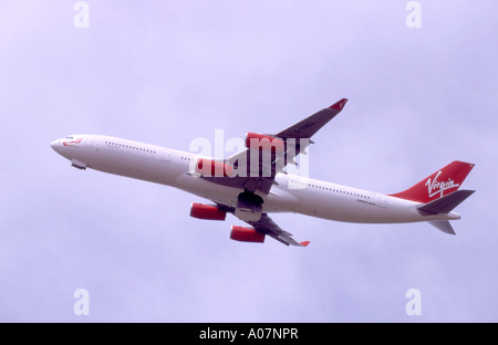 Virgin Atlantic Airways 340-313 Airbus carrying out a low pass.    GAV 4012-382. Stock Photo