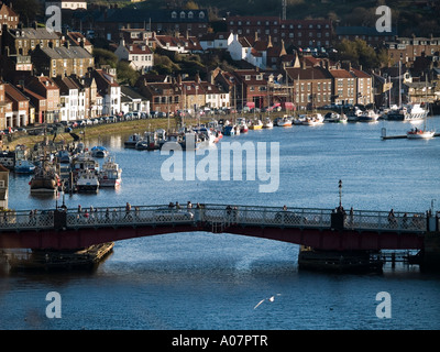 Swing bridge across the harbour at Whitby North Yorkshire on a sunny winters day 2006 Stock Photo