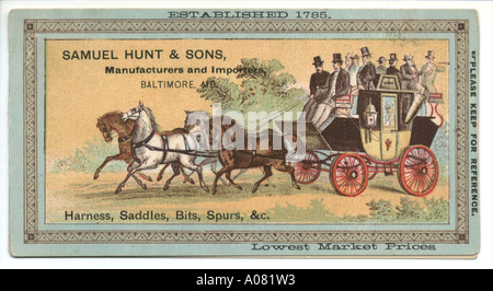 Harness maker, Samuel Hunt & Sons,  trade card circa 1880 Stock Photo