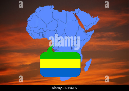 Africa map and flag of Gabon Stock Photo