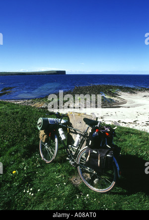 dh Bicycle parked beach BIRSAY BAY ORKNEY SCOTLAND Cycle bike pushbike outside scottish islands cycling holiday uk