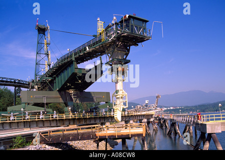 Port Moody, Port of Vancouver, BC, British Columbia, Canada - Sulphur Ship Loader at Shipping Terminal, Industry Stock Photo